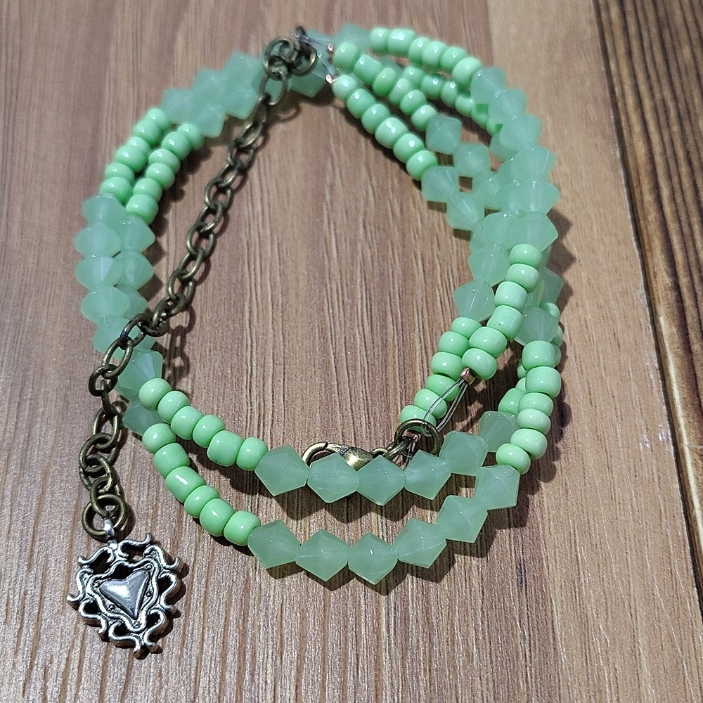 Lime Green Double Strand Beaded Ladies Necklace Handmade Ladies Necklace